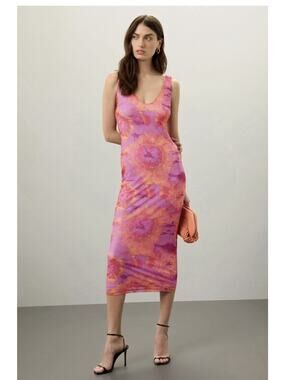 Ronny Kobo x RTR Multicolored Tie Dye Mesh Maxi Dress Size XS with Mesh Tear